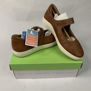Aetrex Emerson Mary Jane Shoes Womens Size 8.5 Cognac Brown Comfort CA325